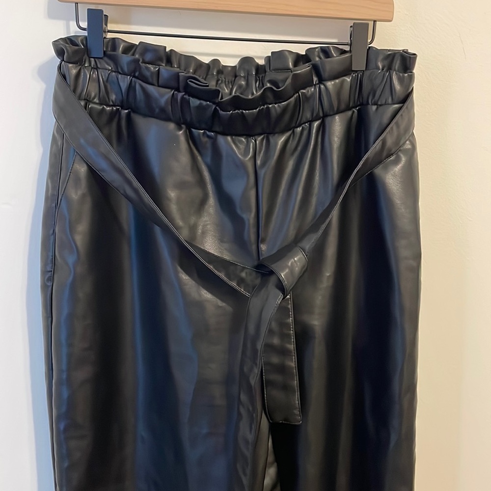 Bagatelle Collection vegan leather paperbag waist belted trousers